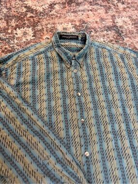 Vintage 90s JHANE BARNES Blue & Green Patterned Button-Up Shirt size XL